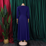 SC Plus Size Solid 3/4 Sleeve Midi Dress GCZF-8621