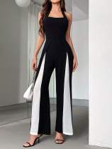 SC Black White Color Block Halterneck Jumpsuit GWDS-241212