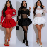SC Long Sleeve Mesh Bubble Mini Dress FOSF-8803