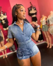 SC Short Sleeve Washed Denim Romper MEM-88626