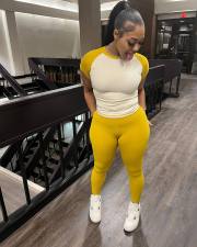 SC Casual Color Block Yoga Spor Short Sleeve Pants Suit MEM-88628