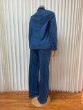 SC Plus Size Long Sleeve Lapel Denim Two Piece Pants Set GADE-6561