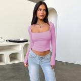 SC Square Neck Long Sleeve T Shirt GZJF-2590