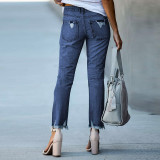 SC Solid Color Holes Straight Jeans XCFF-30112