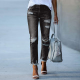 SC Solid Color Holes Straight Jeans XCFF-30112