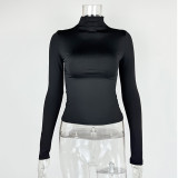 SC Half High Neck Long Sleeve Bottom Top GZJF-2591