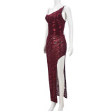 SC Print Backless Sling Split Maxi Dress GFRT-041539DBG