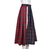 SC Contrast Color Plaid Print Split Skirt GFRT-7993SG