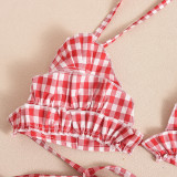 SC Sexy Plaid Print Backless Tie Up Shorts Suit GFRT-41439SHG