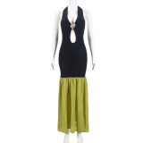 SC Backless Sleeveless Contrast Color Maxi Dress GFRT-41508DHG