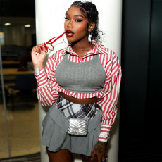 SC Stripe Long Sleeve Shirt+Tank Tops 2 Piece Set GFRT-41275THG