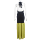 SC Backless Sleeveless Contrast Color Maxi Dress GFRT-41508DHG
