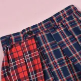 SC Contrast Color Plaid Print Split Skirt GFRT-7993SG