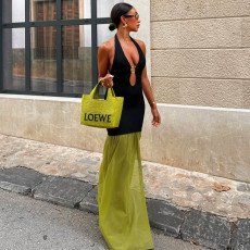 SC Backless Sleeveless Contrast Color Maxi Dress GFRT-41508DHG