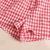 SC Sexy Plaid Print Backless Tie Up Shorts Suit GFRT-41439SHG