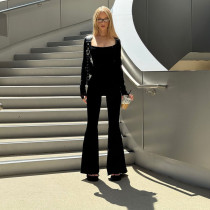 SC Square Neck Backless Micro Flare Jumpsuit GZJQ-K23Q51250