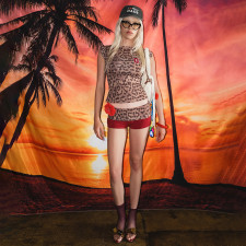 SC Leopard Print Tops Color Block Short Suit GZJQ-K24S51329