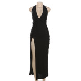 SC Deep V Neck Backless Halter Maxi Dress GZJQ-K24D49108