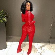 SC Lace Hollow Out See Through Bodysuit Pants Suit MXBF-K23ST370