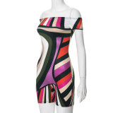 SC Colorful Print One Shoulder Slim Romper MXBF-K24RP172