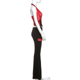 SC Sexy V Neck Halter Tie Up Two Piece Pants Set  GZJQ-K24S59254
