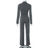 SC Contrast Color Zipper Sport Two Piece Pants Set MXBF-K24ST449