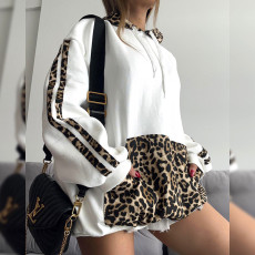SC Leopard Print Patchwork Loose Hooded Sweashirt MXBF-F24TP161
