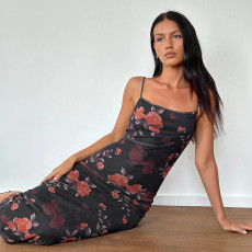 SC Sexy Sling Mesh Print Midi Dress FL-YJ24662DGO