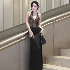 SC Sexy V Neck Lace Patchwork Maxi Dress FL-YL24496MHO