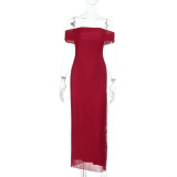 SC Mesh One Shoulder Split Maxi Dress FL-XY24669DGD