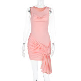 SC Sexy Solid Color Pleated Flutter Mini Dress FL-YL25006MHO