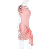 SC Sexy Solid Color Pleated Flutter Mini Dress FL-YL25006MHO