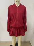 SC Fashion Solid Zipper Coat Two Piece Skirts Set LSD-2343