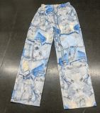 SC Printed Faux Denim Drawstring Relaxed Straight Pants GSMJ-6988