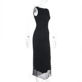 SC Sleeveless Solid Backless Split Maxi Dress FL-XY24670PFO