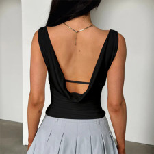 SC Backless Sleeveless Solid Tank Tops FL-XY24645DGO