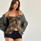 SC Halter Printed Ruffle Crop Tops FL-XY24686PFO