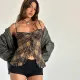SC Halter Printed Ruffle Crop Tops FL-XY24686PFO