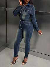 SC Long Sleeve Single Breasted Denim Jumpsuit LX-6040
