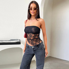 SC Wrap Chest Lace Sexy Backless Top FL-YL24633DGO