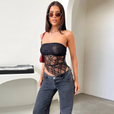 SC Wrap Chest Lace Sexy Backless Top FL-YL24633DGO
