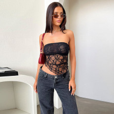 SC Wrap Chest Lace Sexy Backless Top FL-YL24633DGO