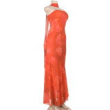 SC Flutter Mesh Print Tube Tops Maxi Dress FL-YJ25002PFO