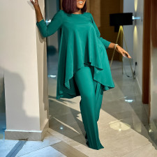 SC Plus Size Solid Color Irregular Topa And Pants Suit GCZF-8625