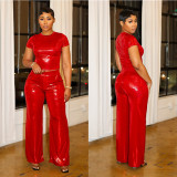SC Hot Stamping Solid Color Short Sleeve Wide Leg Pants Set YNSF-2673
