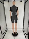SC Short Sleeve Contrast Color Zipper Romper QXLB-10121