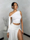 SC Slash Shoulder Solid Color Spit Skirt Suit BS-1383