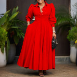 SC Plus Size Solid Color Long Sleeve Shirt Dress GATE-570