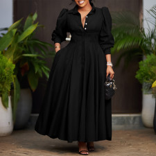 SC Plus Size Solid Color Long Sleeve Shirt Dress GATE-570