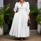 SC Plus Size Solid Color Long Sleeve Shirt Dress GATE-570